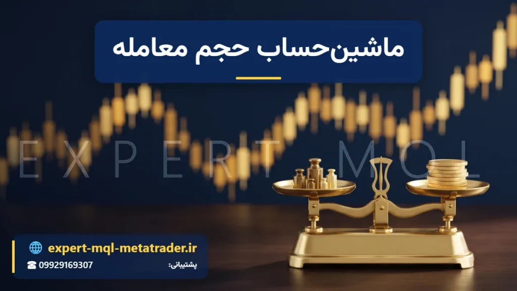 ترازوی طلایی با وزنه در یک کفه و سکه در کفهٔ دیگر جلوی نمودار شمعی؛ اندیکاتور تعیین اندازهٔ لات بر اساس ریسک در متاتریدر - Expert MQL